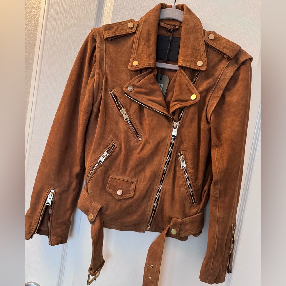All Saints Suede Jacket NWT, size 4 — camel color with gold hardware